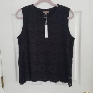 NWT Lilla P Black Lace Overlay Tank Top Shirt L